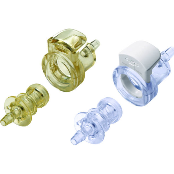 MPC couplings offer ease of use and security for small flow connections, with ergonomic thumb latch and parting line-free hose barb. Reusable and meets USP Class VI criteria.