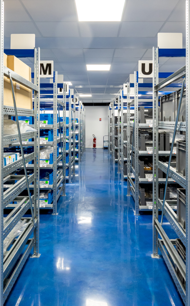 Photograph of the Aseptic Group's high-rack storage area