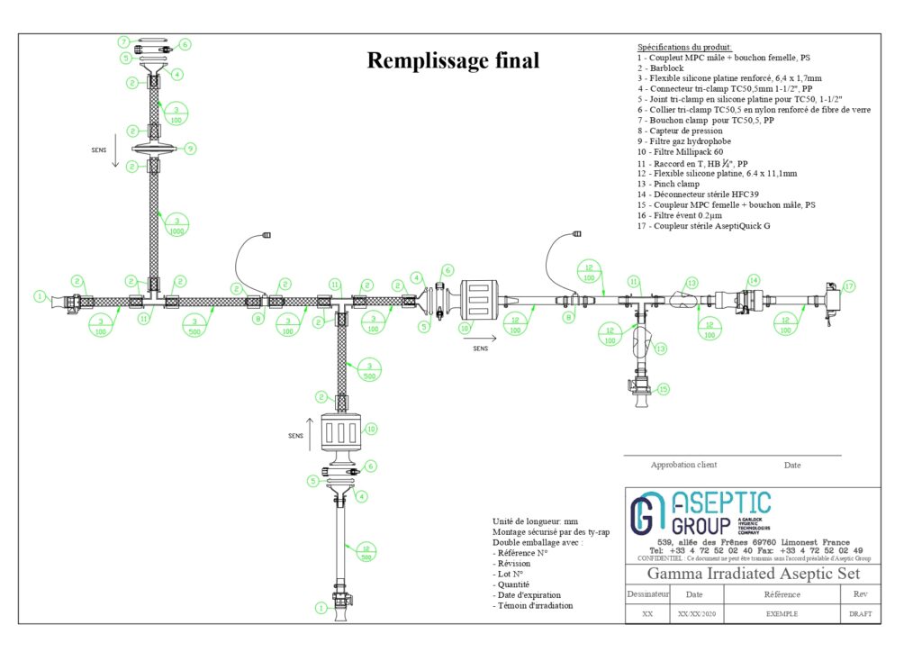 Technisches Schema einer Einweg-Baugruppe für die Bioproduktion