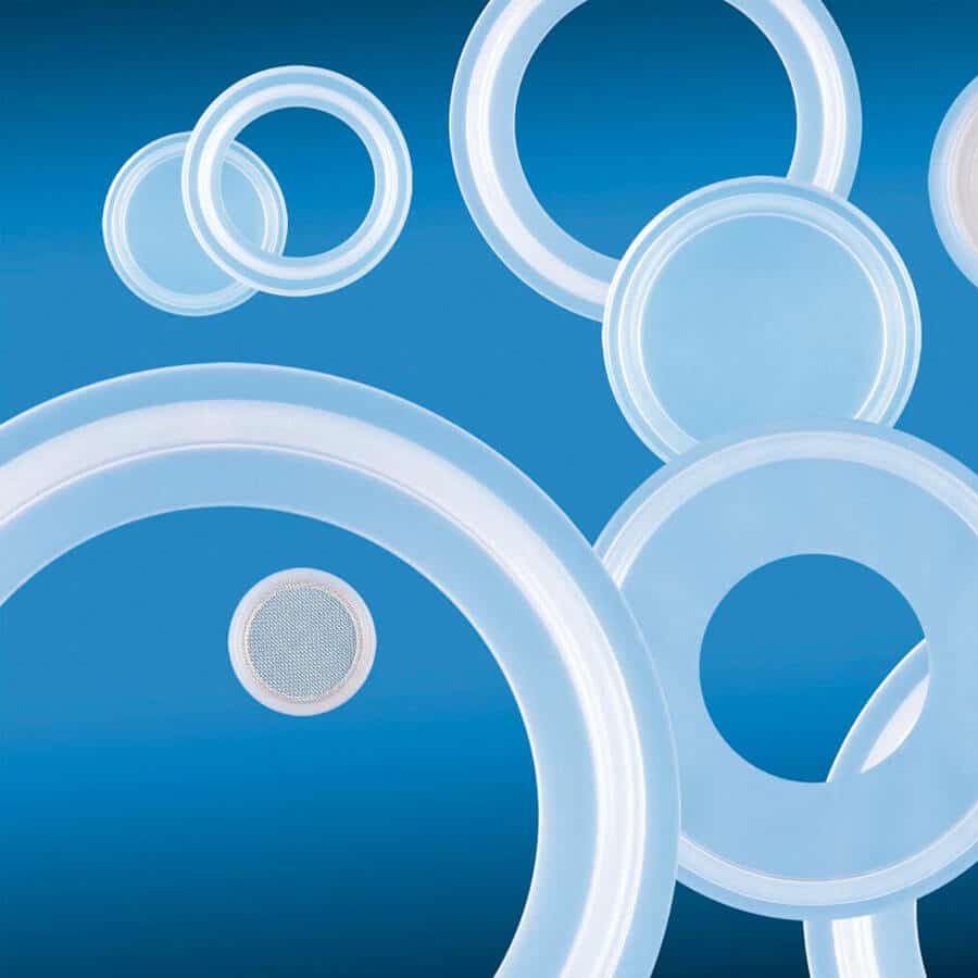 Image de plusieurs joints biopharmaceutique en silicone catalysé au platine.